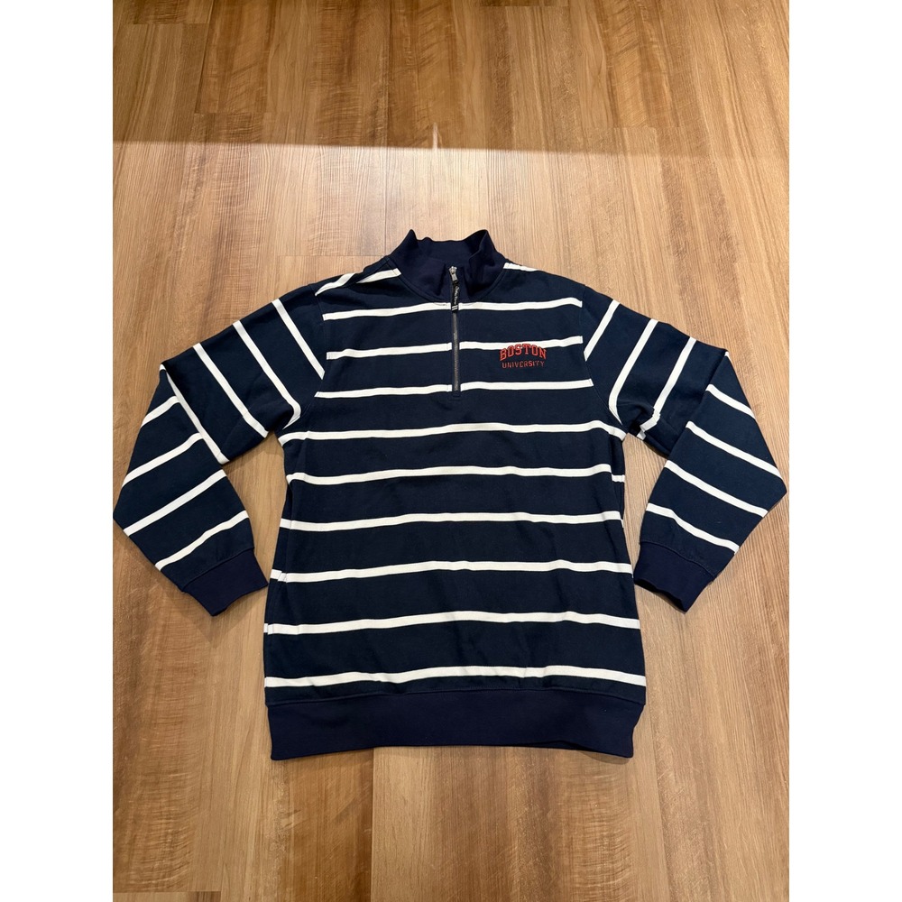 Charles River Pullover Unisex Small Navy Boston University Striped Quarter Zip